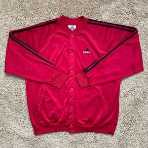 Vintage 90s Adidas Men’s XL Track Jacket Trefoil Logo Red Snap Button up